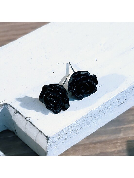 Jewelry - Sustainable Black Rose Flower 11mm Lucite Acrylic Stud Earrings